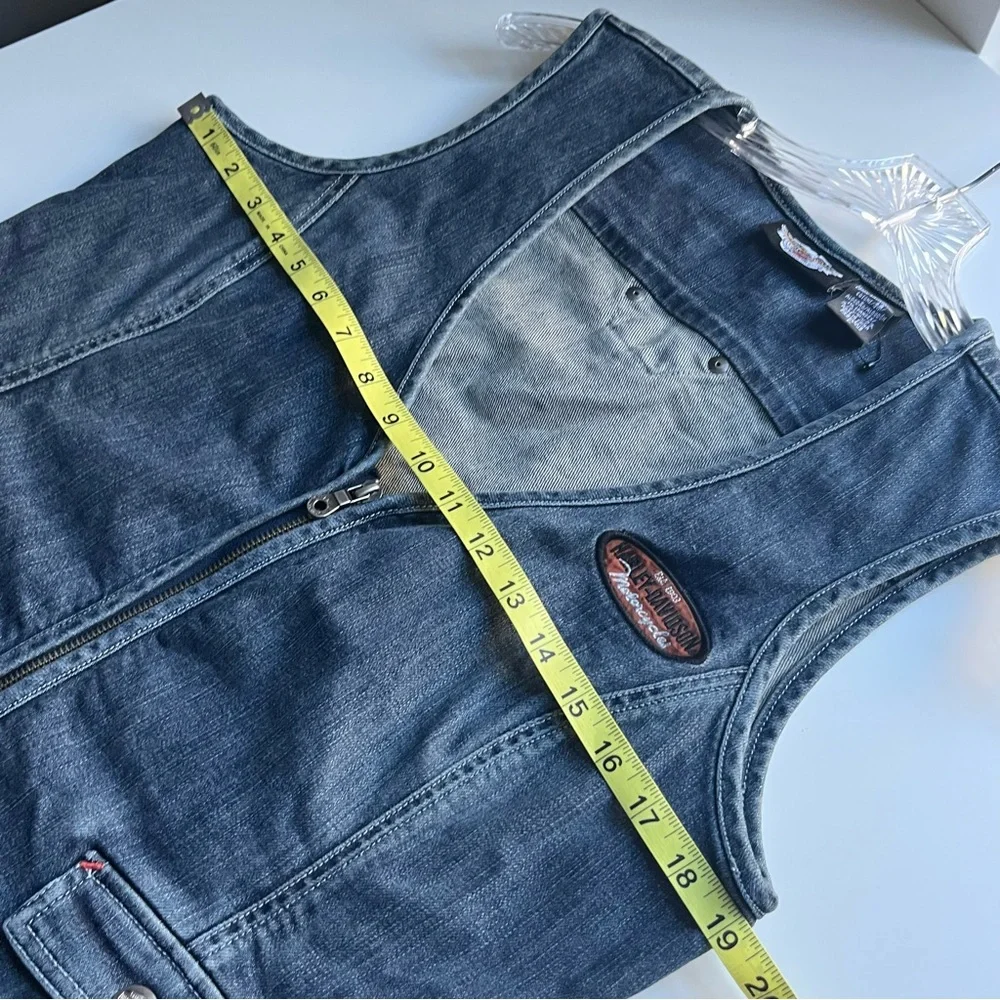 Harley Davidson Denim Zip Blue Motorcycle Patch Vest Large - Picture 7 of 8